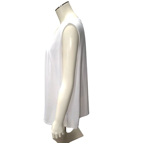Kasper 2X White Pleated Scoop Neck Stretch Blouse Workwear Chic City Top Classic - Picture 4 of 13